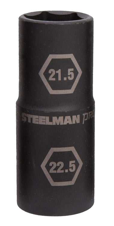 Steelman Pro 60187 1/2-Inch Drive 6-Point Thin Wall 21.5mm x 22.5mm Double Ended Impact Flip Socket, Durable Corrosion-Resistant Steel, Laser-Etched Callouts
