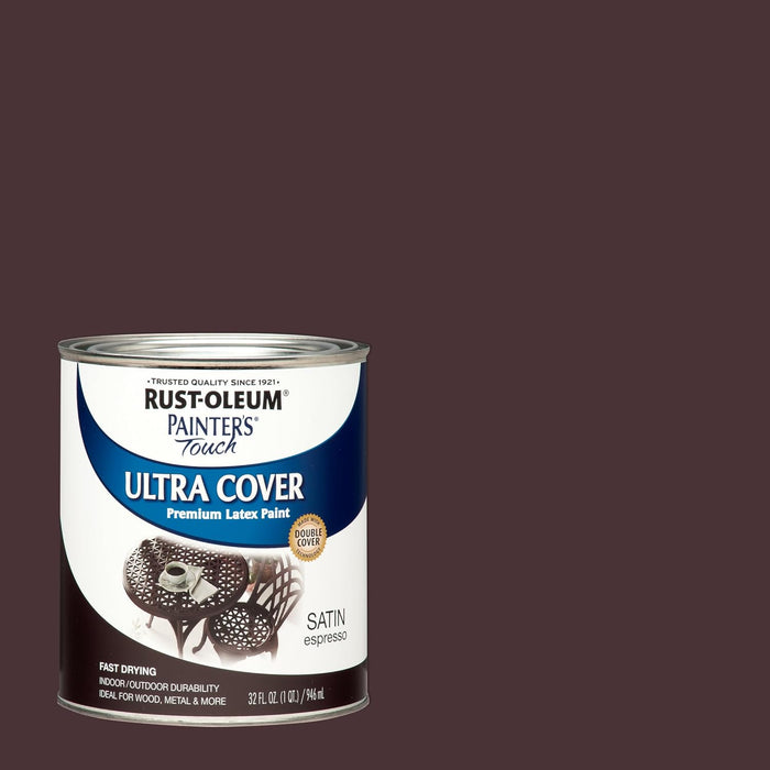 Rust-Oleum 242018 Painter's Touch Latex Paint, Quart, Satin Espresso (Pack of 2)