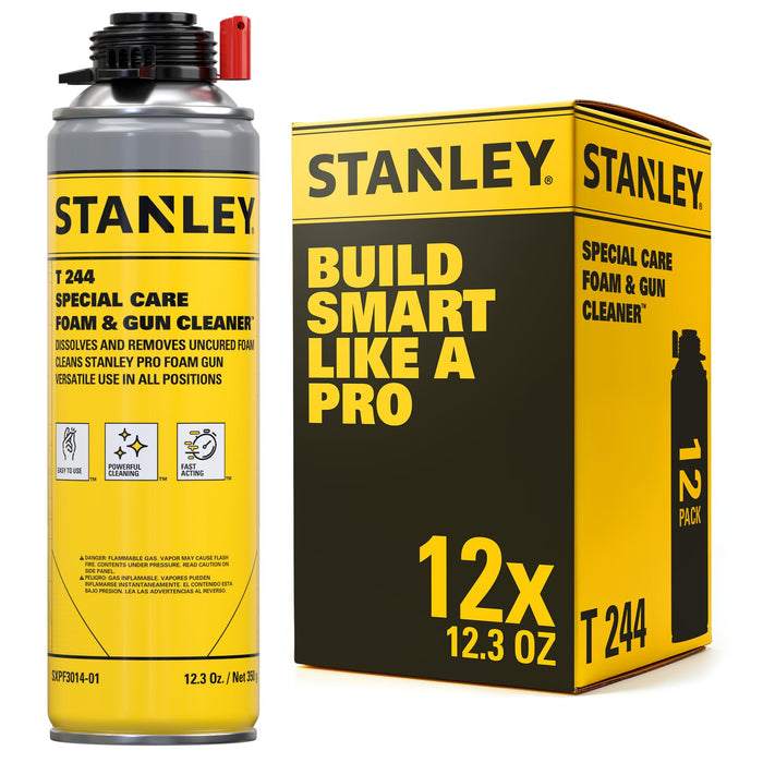 STANLEY Spray Foam Dispensing Gun Cleaner - Uncured Expanding Polyurethane Foam Dissolver - 12.3 oz, 12 Pack