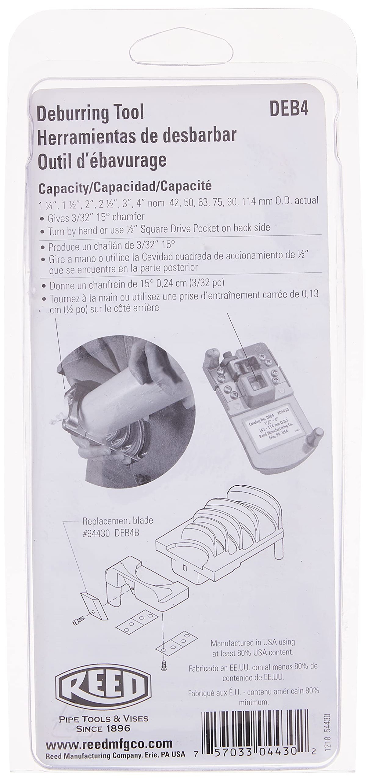 Reed Tool Deburring Tool for Plastic, 1-1/4 to 4-Inch — Contractor Tool ...