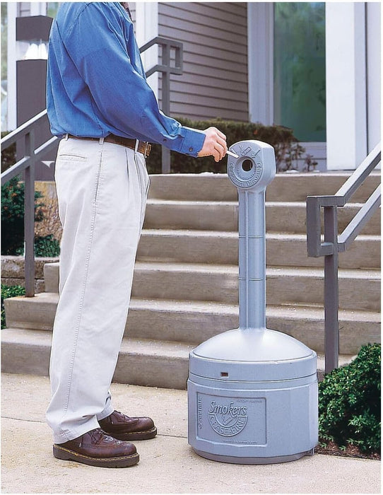 Justrite (26800) Original Smoker’s Cease-Fire Outdoor Ashtray, Polyethylene Standing Ashtray with Steel Bucket, 4 Gallon, Grey