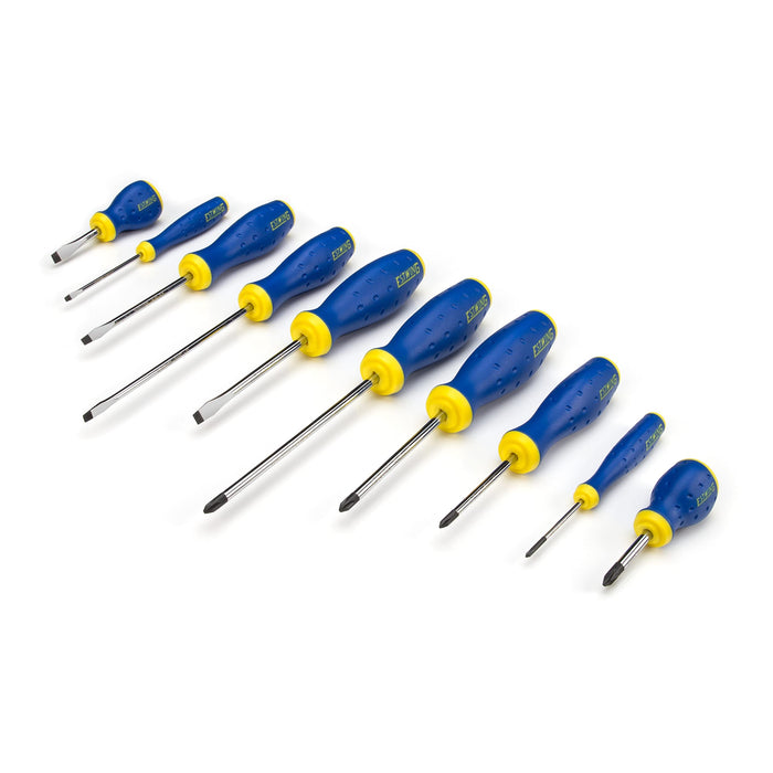 Estwing 42451 10-Piece Phillips and Slotted Screwdriver Set, Magnetic Black Oxide Tips, Chrome Vanadium Steel Shafts, Ergonomic Grip TPR Rubber Handles