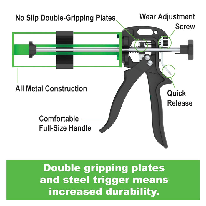 Albion Engineering Company B26T400X10 400 Series B-Line Manual Multi-Component Cartridge Epoxy Adhesive Gun, 10:1 Ratio (490 ml) 26:1 Manual Drive 10:1 (450-490 ml) Carts 7-1/4" x 2-21/32" & 27/32"
