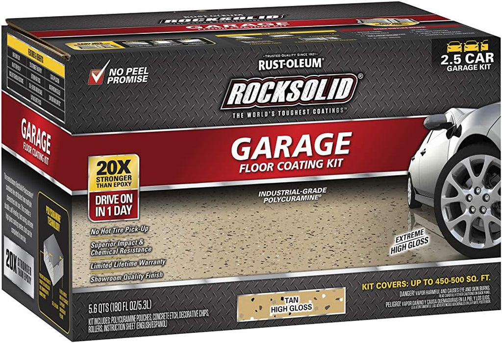 Rust-Oleum 293515 RockSolid Polycuramine Garage Floor Coating, 2.5 Car Kit, High Gloss Tan