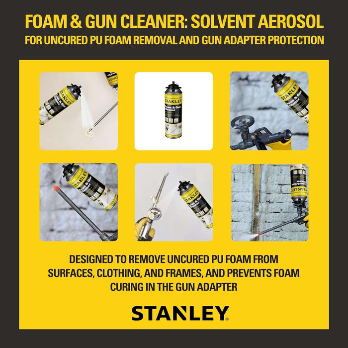 STANLEY Spray Foam Dispensing Gun Cleaner - Uncured Expanding Polyurethane Foam Dissolver - 12.3 oz, 1 Pack