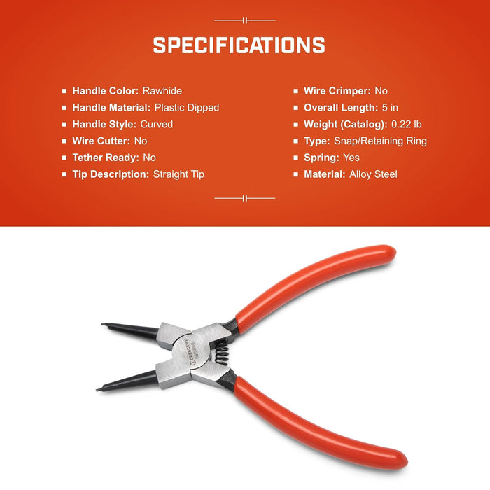 Crescent Straight Internal Snap Ring Pliers - Rings Installation & Removal Tool for Home Improvement, Repair & Mechanic Use - 5" - 5SISRDG