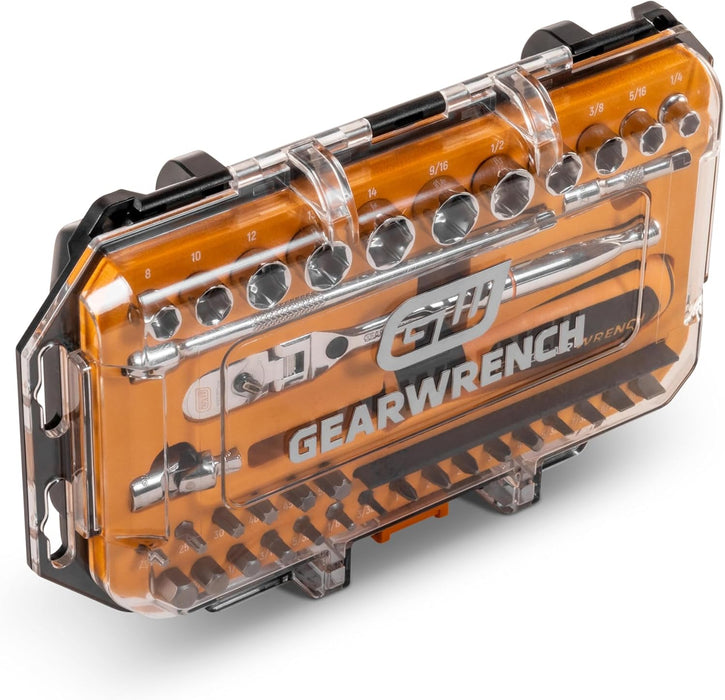 GEARWRENCH (GWMBS39XPS) 39 Piece 1/4" Drive MicroDriver Set with 120XP Locking Flex Head Ratchet and Stubby Sockets