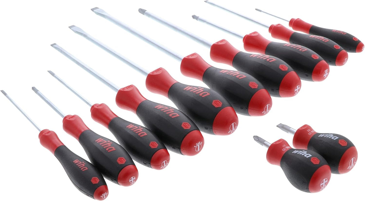 Wiha 30297 12-Piece Slotted and Phillips Screwdriver Set with Soft Finish Handles