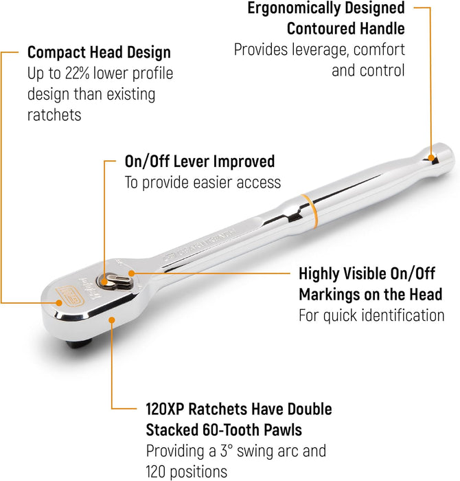 GEARWRENCH 1/2" Drive 120XP Full Polish Chrome Flex Head Teardrop Ratchet | 81306XP