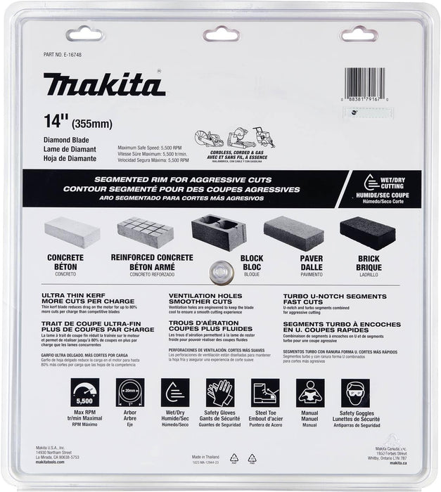 Makita E-16748 14" Thin Kerf Diamond Blade, Segmented, General Purpose