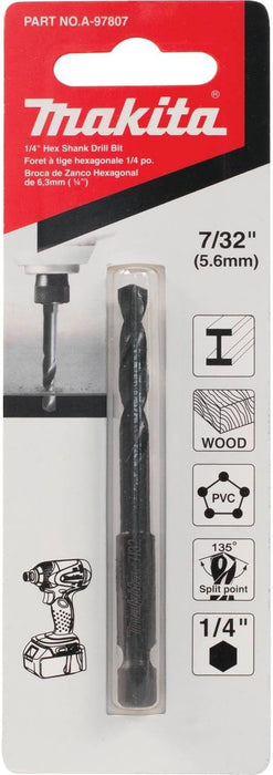 Makita A-97807 7/32" Black Oxide Drill Bit, 1/4" Hex Shank