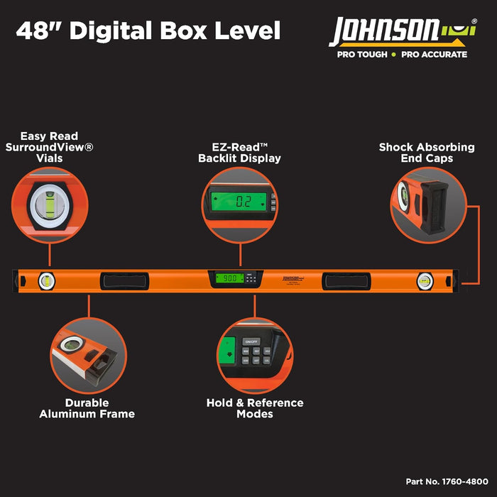 Johnson 1760-4800 Digital Box Level, 48", Orange