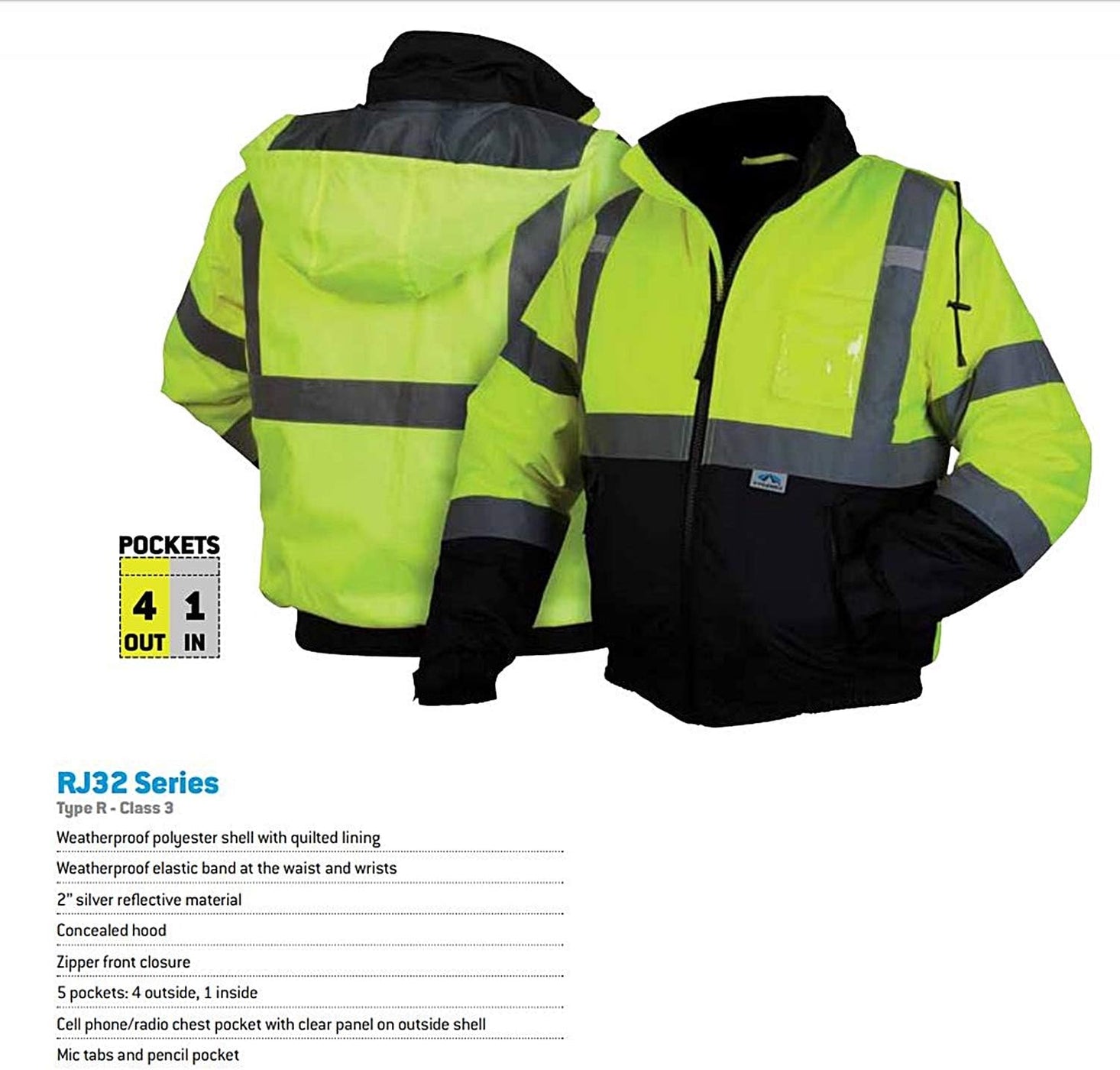 Pyramex RJ3210L Unisex Safety Jacket Hi-Vis Lime Bomber Jacket with Qu ...