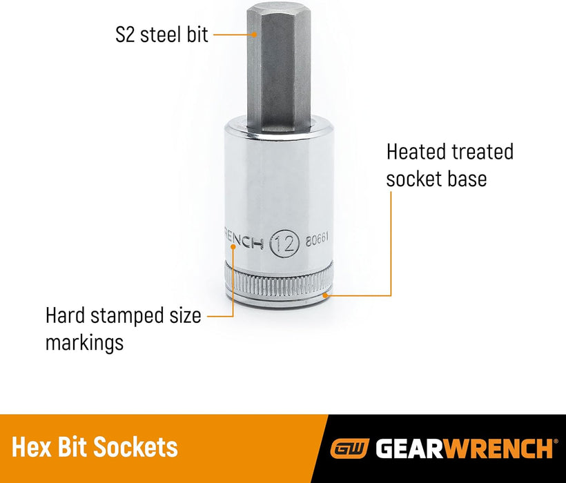 GEARWRENCH 1/2" Drive Hex Bit Socket, 10mm - 80660