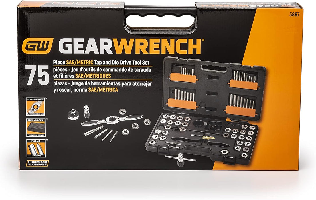 GEARWRENCH 3887 - 77 Piece SAE/Metric Ratcheting Tap and Die Set