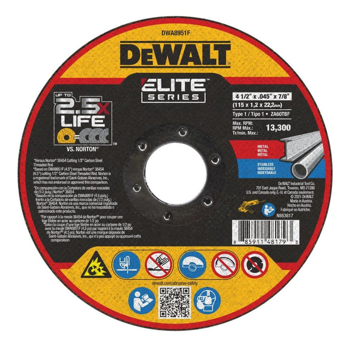 DEWALT DWA8951F T1 XP CER Fast Cut-Off Wheel, 4-1/2" x 0.045" x 7/8"