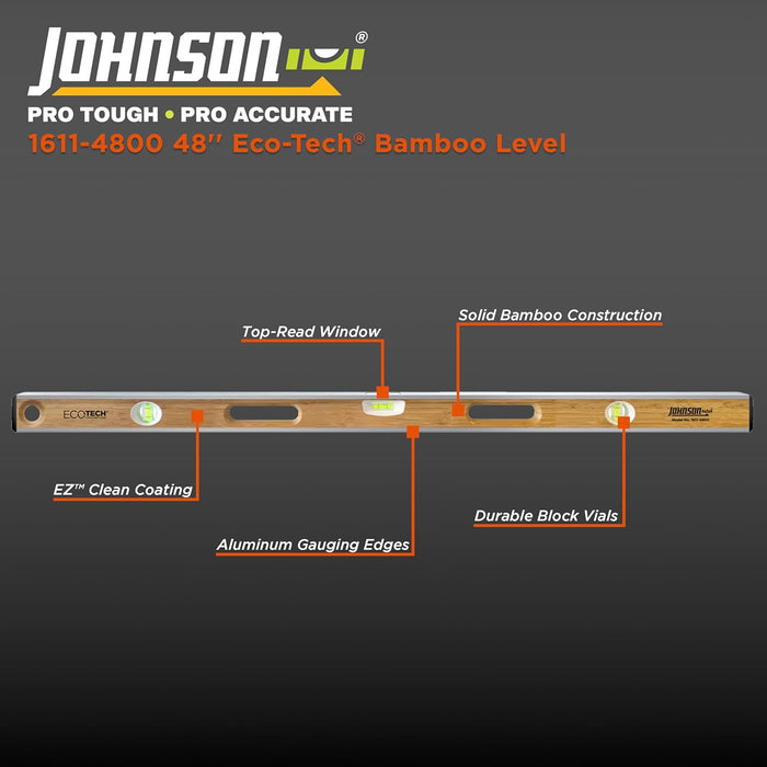Johnson 1611-4800 48-in Bamboo Level, Black