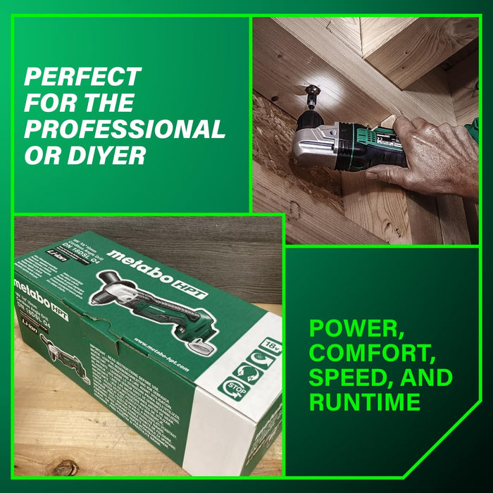 Metabo HPT 18V Lithium Ion 3/8 Inch Right Angle Drill, Keyless Chuck, Paddle Switch, Side Handle, Variable Speed, LED Light, Compact Power Drill, Tool Only, DN18DSLQ4