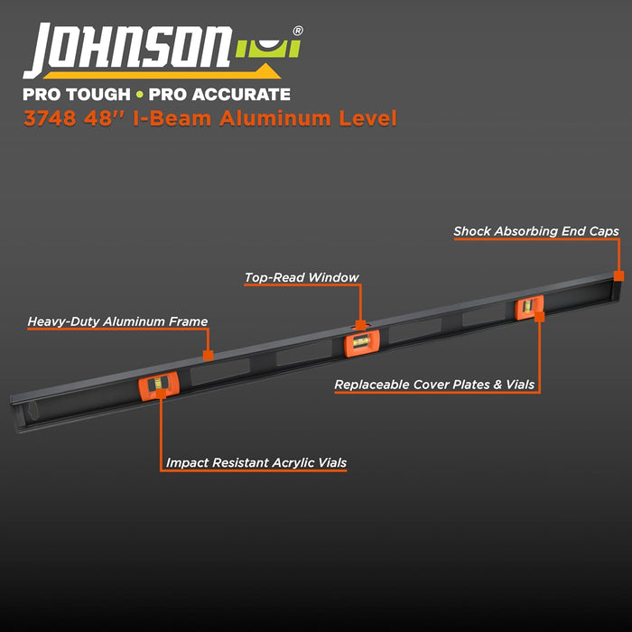 Johnson 3748 Professional Aluminum Level, 48", Black