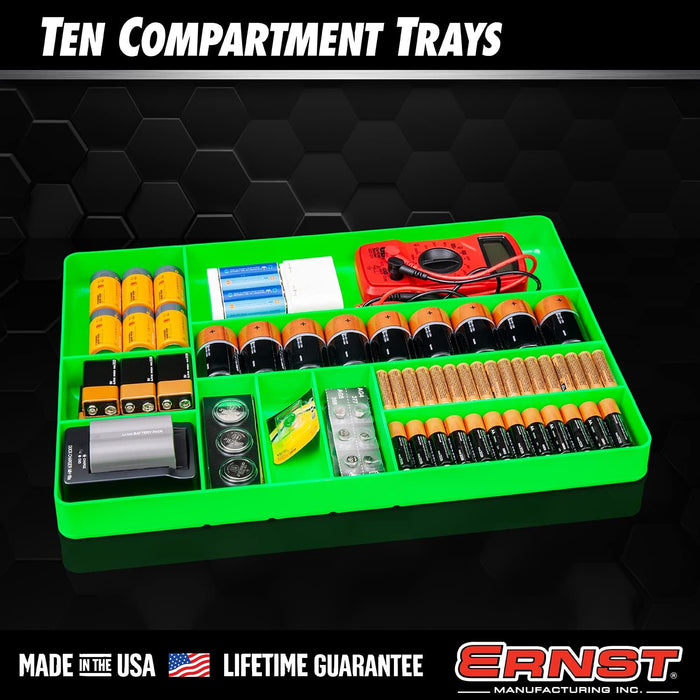 ERNST Tool Organizer Tray, Green, 10-Compartments, Storage, Garage, Workshop, Organization, Tools, Equipment, Heavy-Duty, Durable, Industrial, Workbench, Efficient Storage - Made in the USA