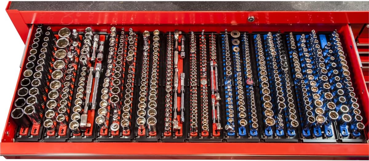 Ernst Manufacturing 8484 Socket Boss, Premium 2-Rail, 1/4 Inch-Drive Socket Organizer, 18-Inch, Orange - Made in the USA