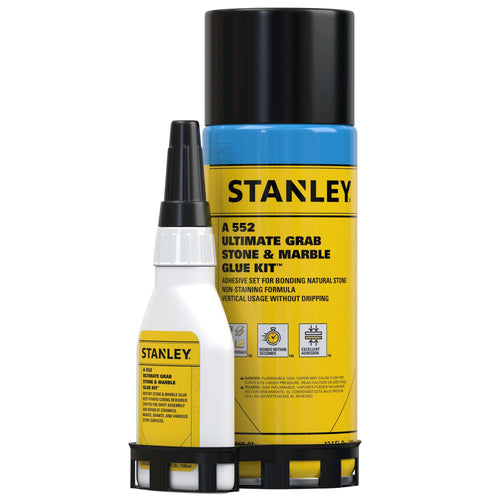STANLEY Instant Stone & Marble Glue, 3.4 oz - 13.5 fl oz, CA Adhesive with Activator, Cyanoacrylate Bonding Spray for Tile and Craft, Granite, Quartz, Repair (Pack of 1)