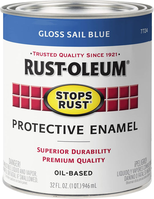 Rust-Oleum 7724502 Stops Rust Brush On Paint, Quart, Gloss Sail Blue, 32 Fl Oz (Pack of 1)