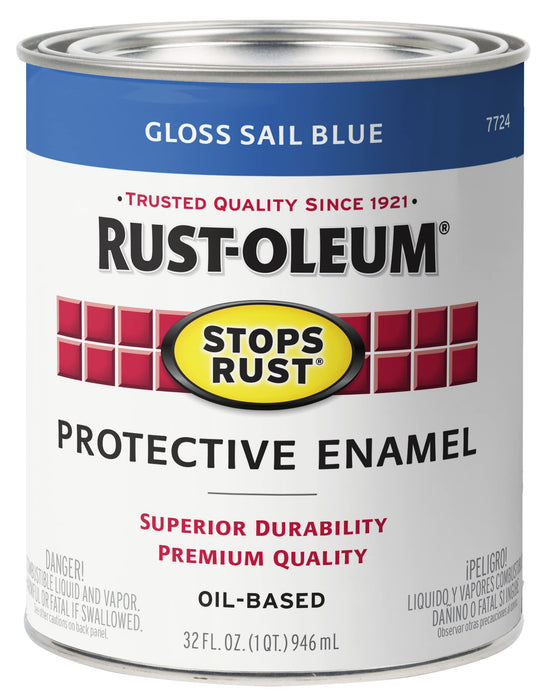 Rust-Oleum 7724502 Stops Rust Brush On Paint, Quart, Gloss Sail Blue, 32 Fl Oz (Pack of 1)
