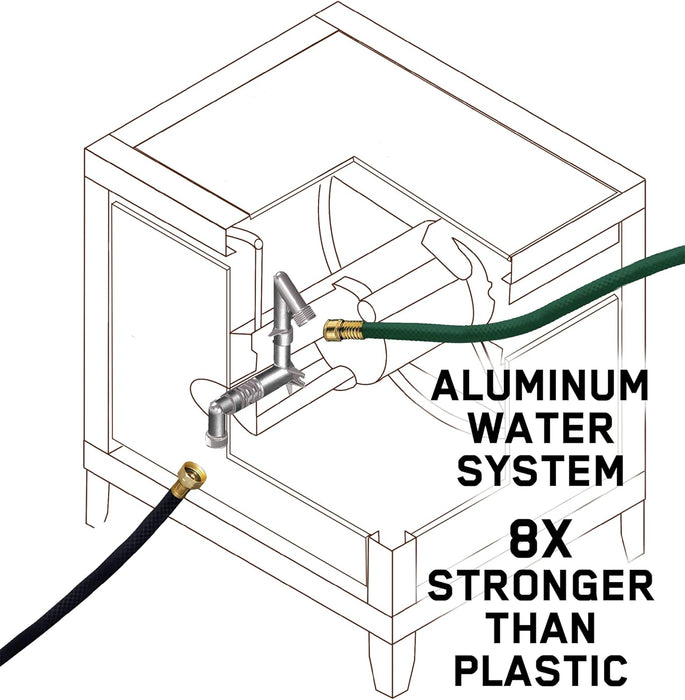 AMES NeverLeak Hose Reel Cabinet Box, 100 Ft. Capacity, Decorative with Wicker Look, Auto Track Rewinding, Black Metal
