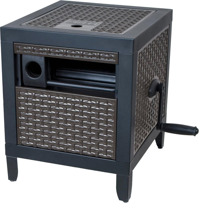 AMES NeverLeak Hose Reel Cabinet Box, 100 Ft. Capacity, Decorative with Wicker Look, Auto Track Rewinding, Black Metal