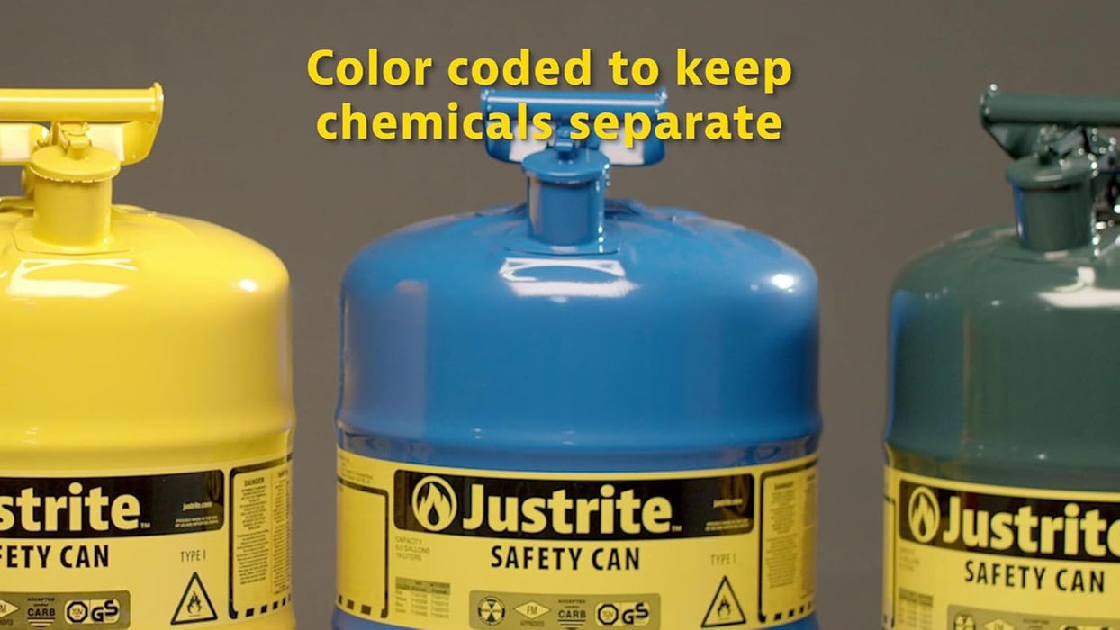 Justrite 2 Gallon Type I Red Safety Gas Can for Gasoline with Flame Arrester and Self-Closing Lid, Made in the USA, Galvanized Steel Flammable Storage Can, 7120100