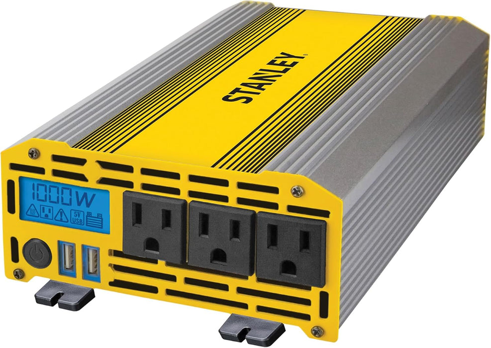 STANLEY PI1000S Power Inverter 1000W Car Converter: Triple AC Outlets, Dual 3.1A USB Ports, 12V DC Adapter 1000W Power Inverter