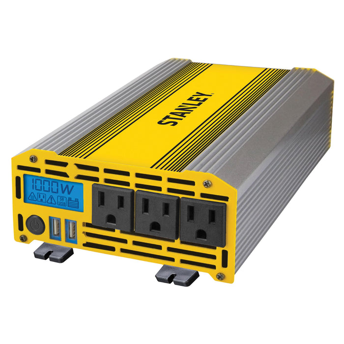 STANLEY PI1000S Power Inverter 1000W Car Converter: Triple AC Outlets, Dual 3.1A USB Ports, 12V DC Adapter 1000W Power Inverter