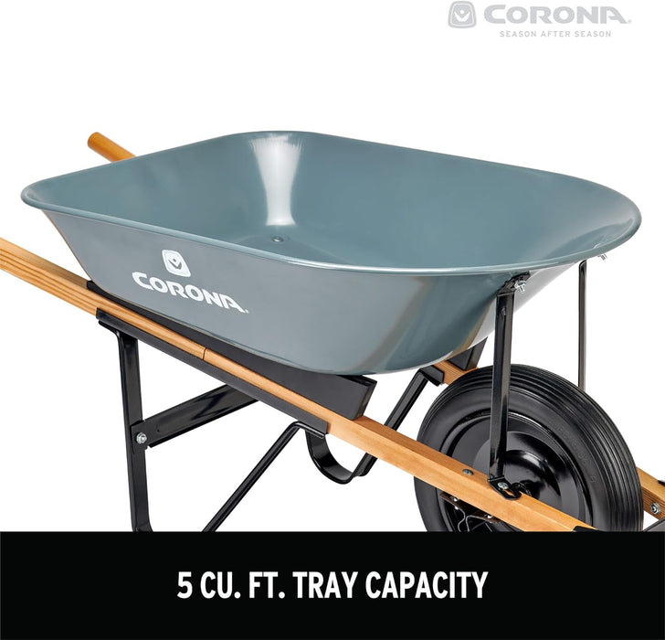Corona WB1000 5 Cubic Foot Wheelbarrow in A Box Heavy Duty Garden Cart with 15 Inch Flat Free Tire for Outdoor Gardening, Yards, Planting
