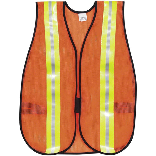 MCR Safety Vest V201R Polyester Mesh General Purpose Safety Vest with 2-Inch Lime/Silver Reflective Stripe, Fluorescent Orange, one size
