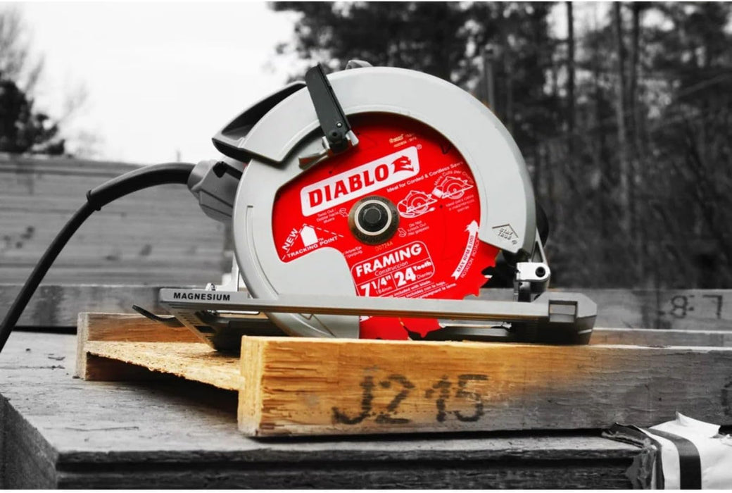 Diablo D0724X Framing Saw Blade for Wood, 7-1/4" Diameter, 24 ATB Teeth, 5/8" Arbor, .059" Kerf, 15° Hook Angle, .040" Plate, 8000 Max RPM