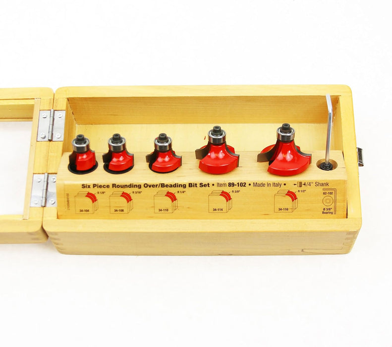 Freud 5 Piece Round Over/Beading Bit Set - Ideal for Rounding & Beading Edges on Furniture - 1/4" Shank & 3/8" Bearing - 89-102