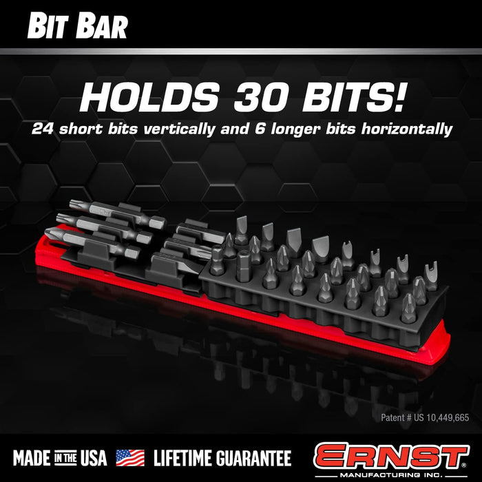 Ernst Manufacturing 30 Tool Magnetic Bit Buddy, 1/4" Hex Bit Holder - Red/Blk Black & Red