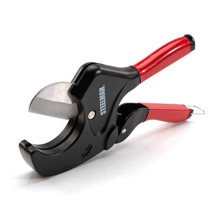 Steelman 42565 PVC Pipe Cutter Tool, Cuts 2.5-inch Plastic Tube, Ratcheting, Stainless Steel Blade