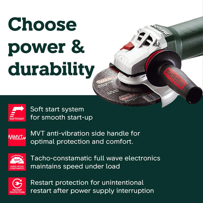 Metabo 6-Inch Angle Grinder | 13.5 Amp | 9,600 RPM | Electronics | Non-locking Paddle Switch | WEP 15-150 Quick