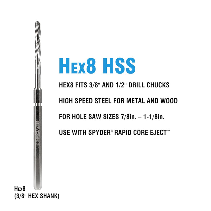 Spyder 600637P Hex8 3/8" HSS Quick Change Hole Saw Arbor Assembly