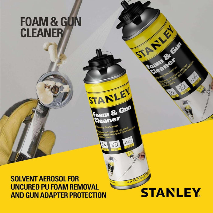 STANLEY Spray Foam Dispensing Gun Cleaner - Uncured Expanding Polyurethane Foam Dissolver - 12.3 oz, 1 Pack