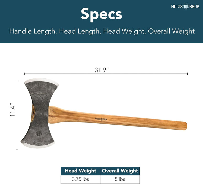 Hults Bruk 840752 Motala Double Bit Axe, 3.75 lb Head, 30" Handle