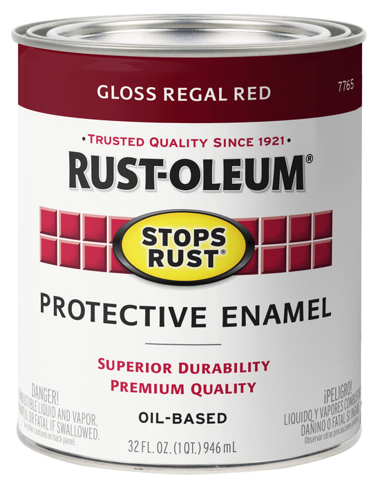 Rust-Oleum 7765502 Stops Rust Brush On Paint, Quart, Gloss Regal Red (Pack of 1)