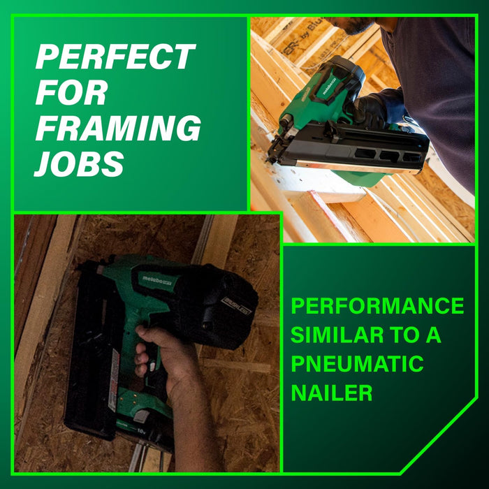 Metabo HPT Cordless 18V MultiVolt Framing Nailer Kit Accepts 2-Inch to 3-1/2-Inch Clipped & Offset Round Paper Nails 1-18V 4.0Ah Li-Ion Battery w/Fuel Gauge Lifetime Tool Warranty NR1890DCST