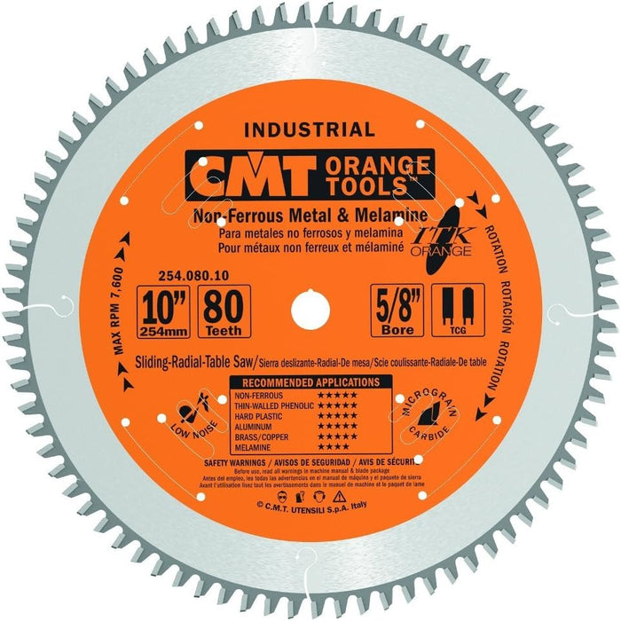 CMT 254.080.10 ITK Non-Ferrous, PVC & Melamine Saw Blade, 10-Inch x 80 Teeth, TCG Grind with 5/8-Inch Bore