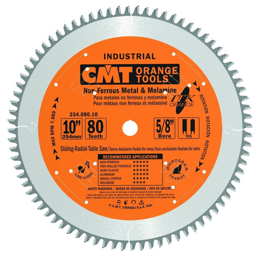 CMT 254.080.10 ITK Non-Ferrous, PVC & Melamine Saw Blade, 10-Inch x 80 Teeth, TCG Grind with 5/8-Inch Bore