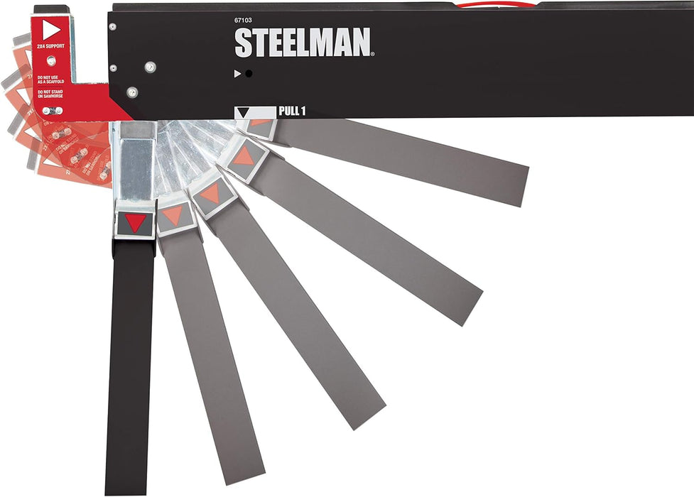 Steelman 67104 Adjustable Height Work Table Folding Sawhorses, Durable Steel Construction, Folding Legs, 2x4 Table Support Arms, 2,600 lb. Combined Loading Capacity (Set of Two)