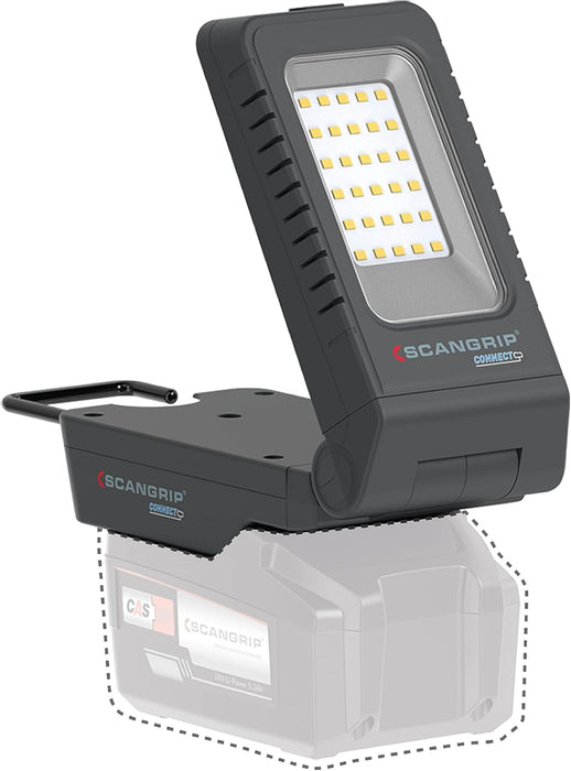 SCANGRIP Basic Connect 1000 Lumen LED Flood Light, Power Tool Battery Operated, Portable, Flexible Lamp Head, Lightweight and Compact Design