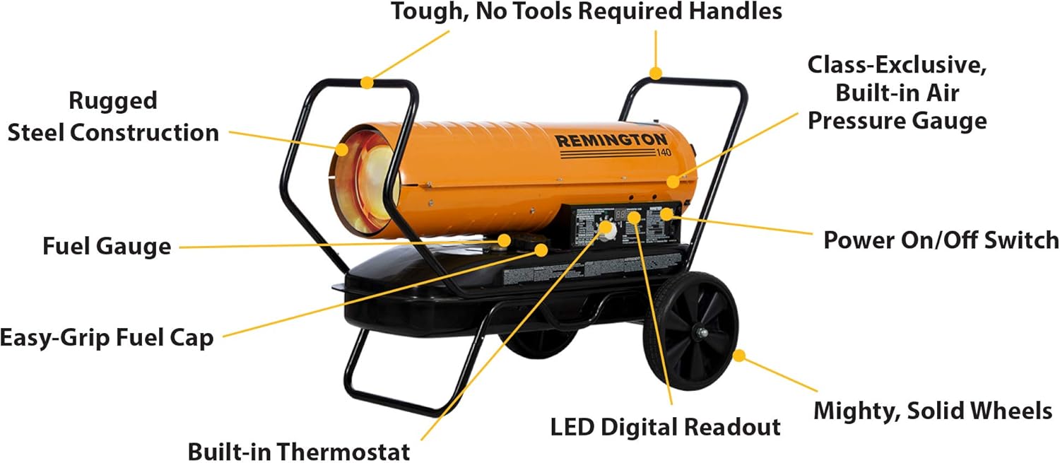 140,000 Btu Kerosene/Diesel Thermostat-Controlled Heating For Up To 3500 Square Feet (Rem-140T-Kfa-O)